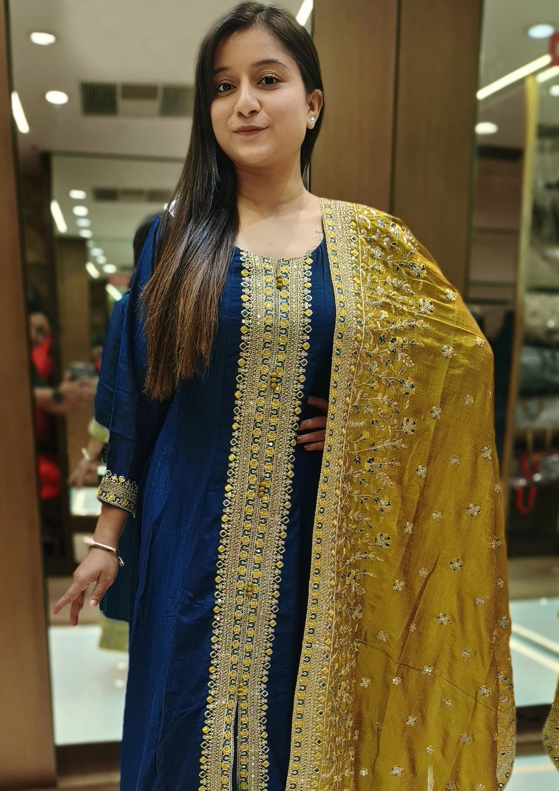 Teal Blue Color Silk Embroidered Readymade Suit